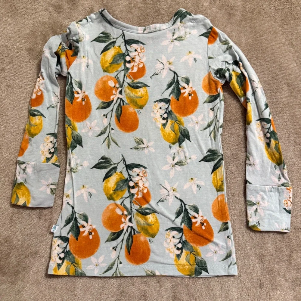 Posh Peanut Clementine Bamboo Viscose Pajama Set Kids 4T Blue Orange Lemon 2pc